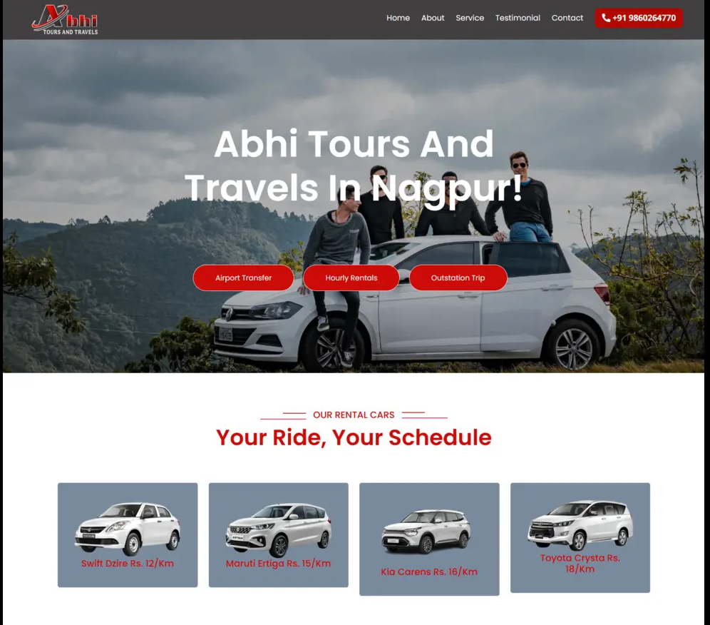 Abhi Tours and Travels in Nagpur car rental website homepage screenshot